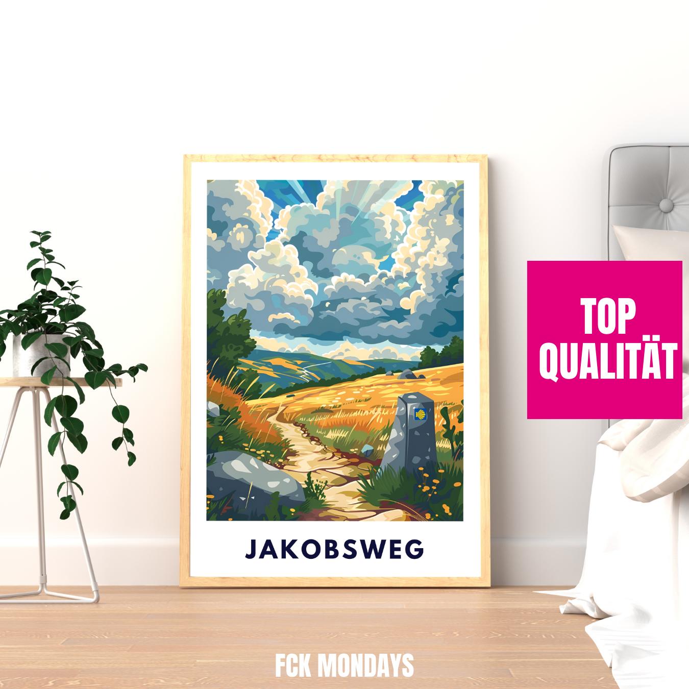 Jakobsweg Poster | Camino de Santiago Wandbild | Pilger Geschenk Reiseposter Spanien | Wanderwege Wandbild | Europa Pilgerweg Druck