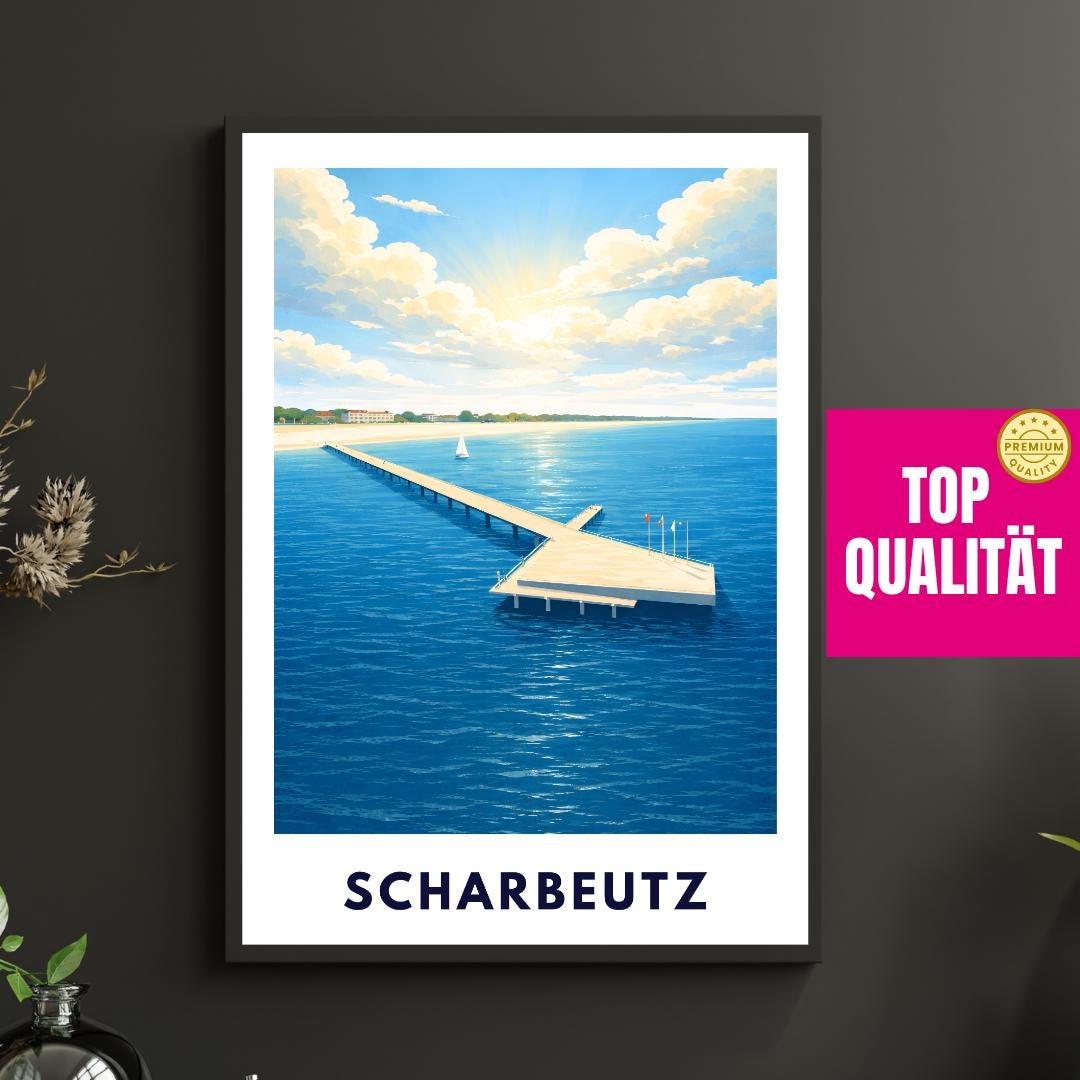Scharbeutz Poster – Neue Seebrücke Ostsee | Strand & Meer | Timmendorfer Strand Lübecker Bucht | Maritimes Reiseposter | Ostsee Wandbild