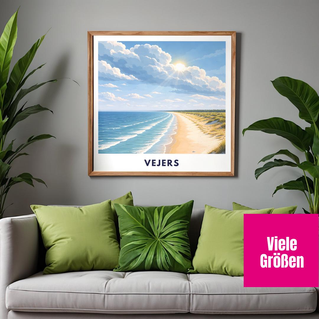 Vejers Beach Poster | Denmark | North Sea Coast | Dune Landscape | Summer Ocean | Travel Poster | Coastal Wall Art | Scandinavian Decor
