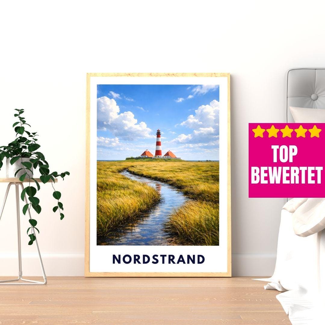 Premium Nordstrand Poster | North Sea Coast Print | Nordfriesland Dike Landscape Wall Art | Wadden Sea Island Decor | Coastal Gift
