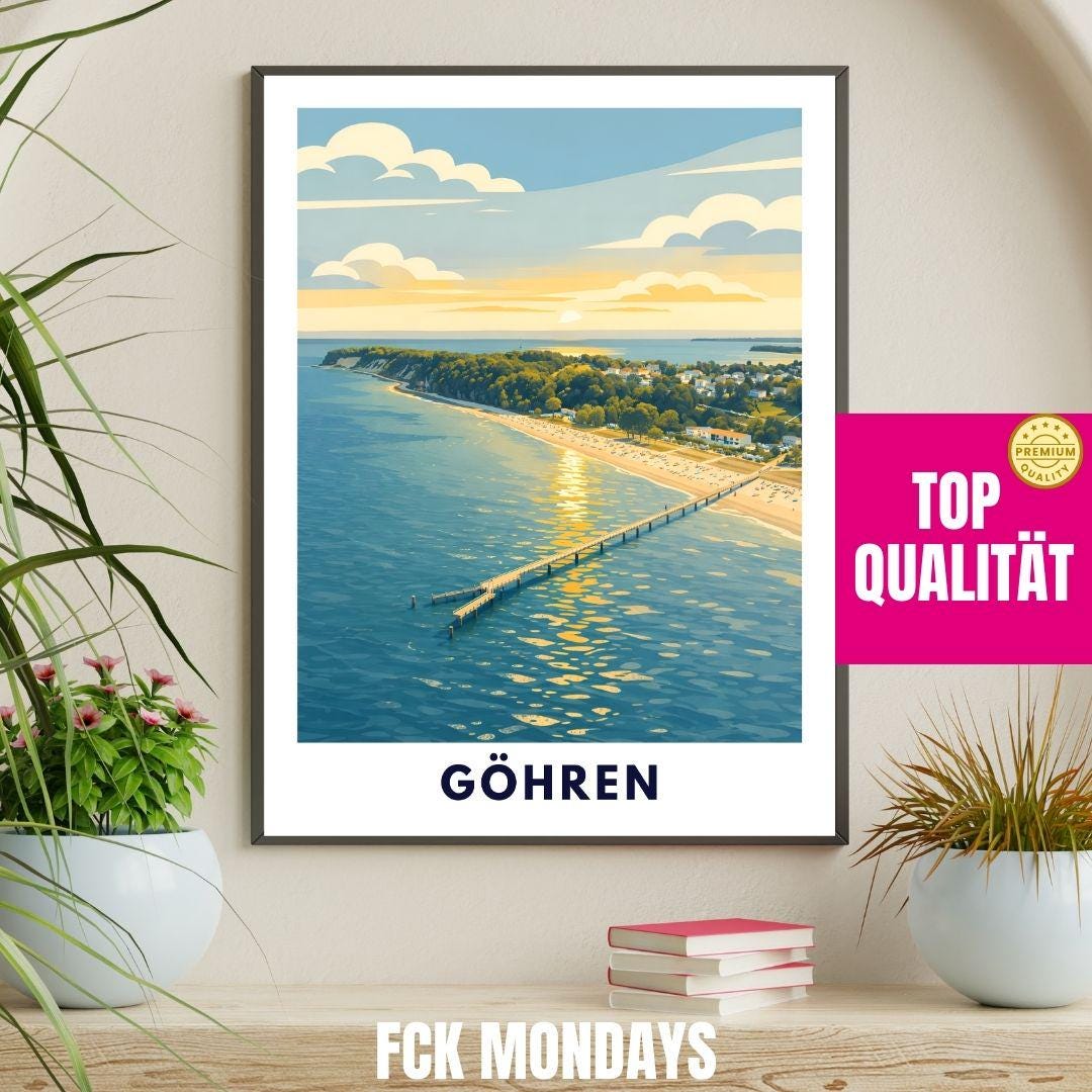 Göhren Rügen Poster | Baltic Sea Pier Sunset Print | Coastal Germany Wall Art | Beach Decor | Rügen Vacation Gift