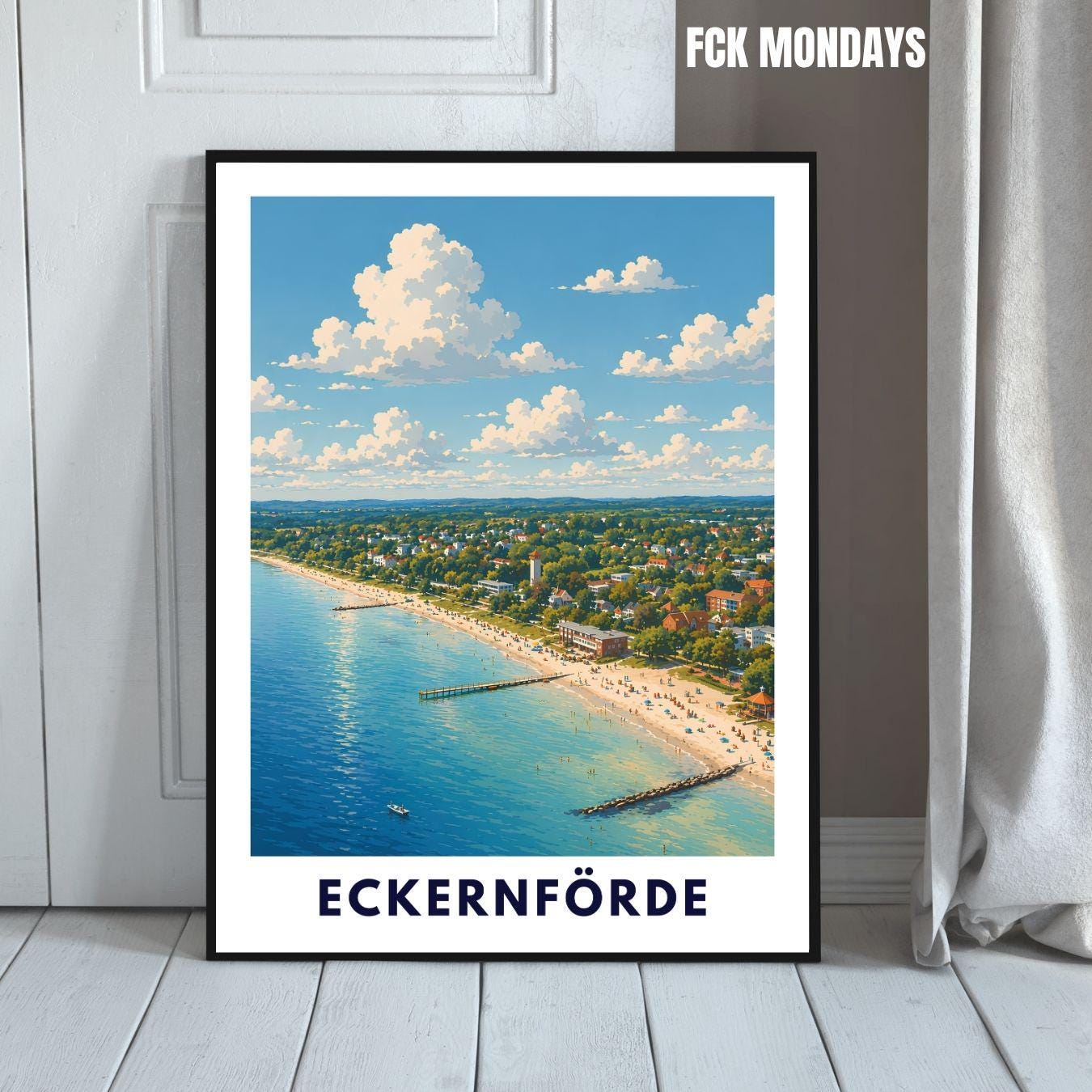 Eckernförde Strand Poster – Maritime Wandkunst Ostsee Küstenstadt Illustration Deko – Deutschland Reise Print Illustration Plakat Souvenir