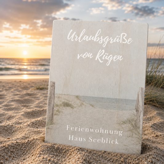 Personalisierbare Holzpostkarte für Gastgeber