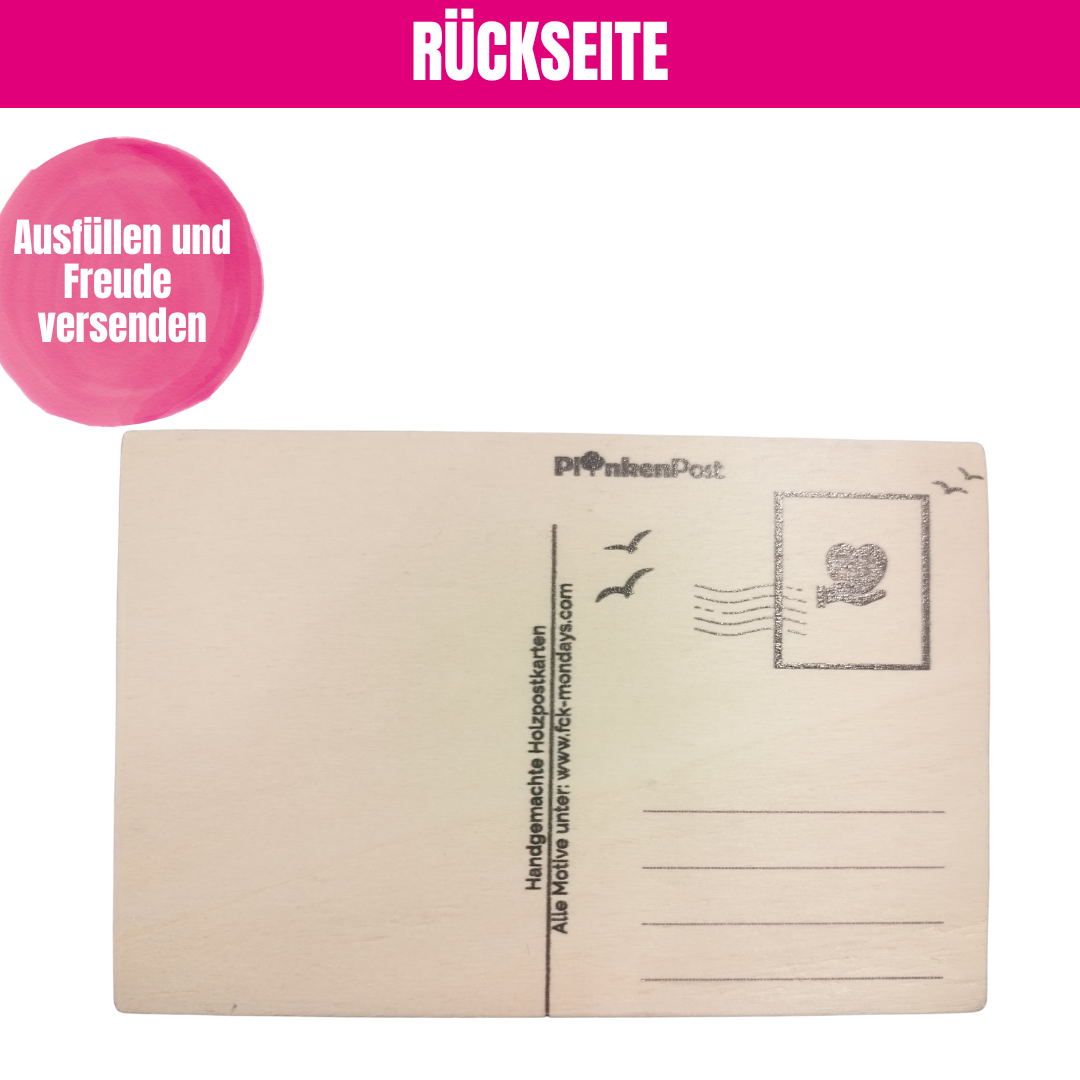 Holzpostkarte Rueckseite beschreibbar