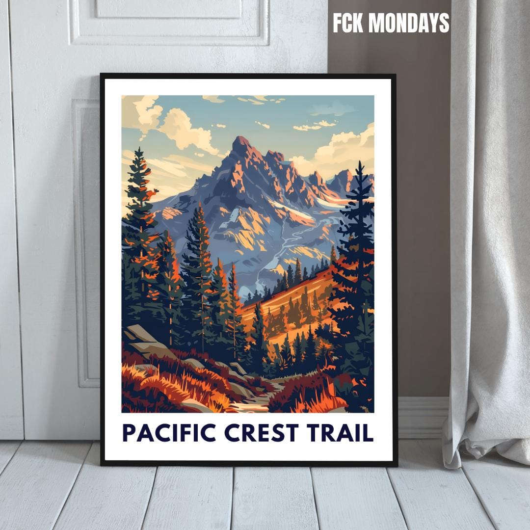 Pacific Crest Trail Poster | USA Hiking Print | Mountain Wall Art | National Park Gift | Adventure Decor | Trekking Poster | Outdoor Wallart