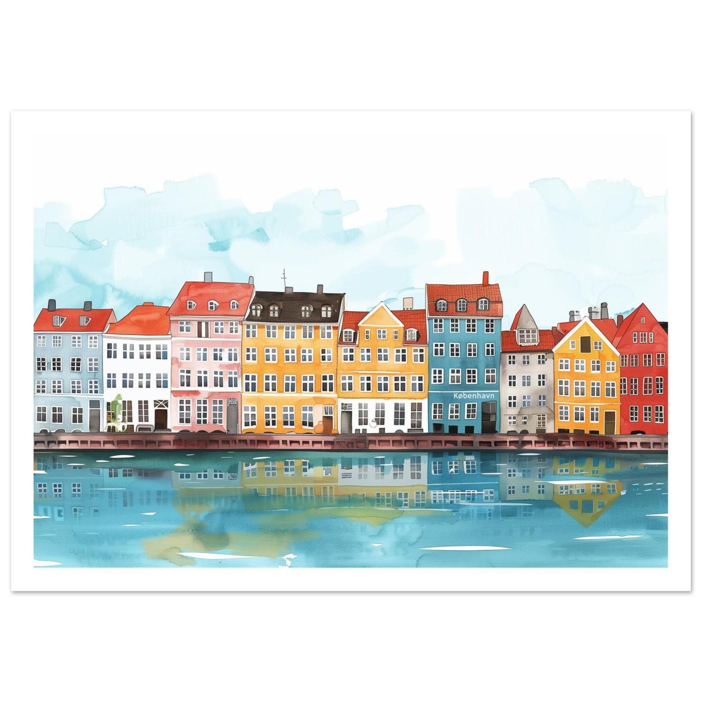 Copenhagen Denmark Poster | Scandinavian Skyline Art Print | Illustrated København Old Town Wall Art