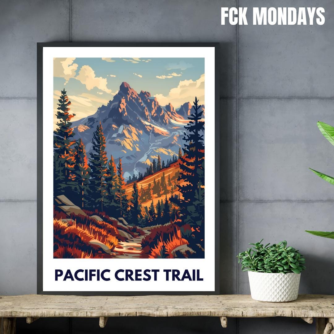 Pacific Crest Trail Poster | USA Hiking Print | Mountain Wall Art | National Park Gift | Adventure Decor | Trekking Poster | Outdoor Wallart
