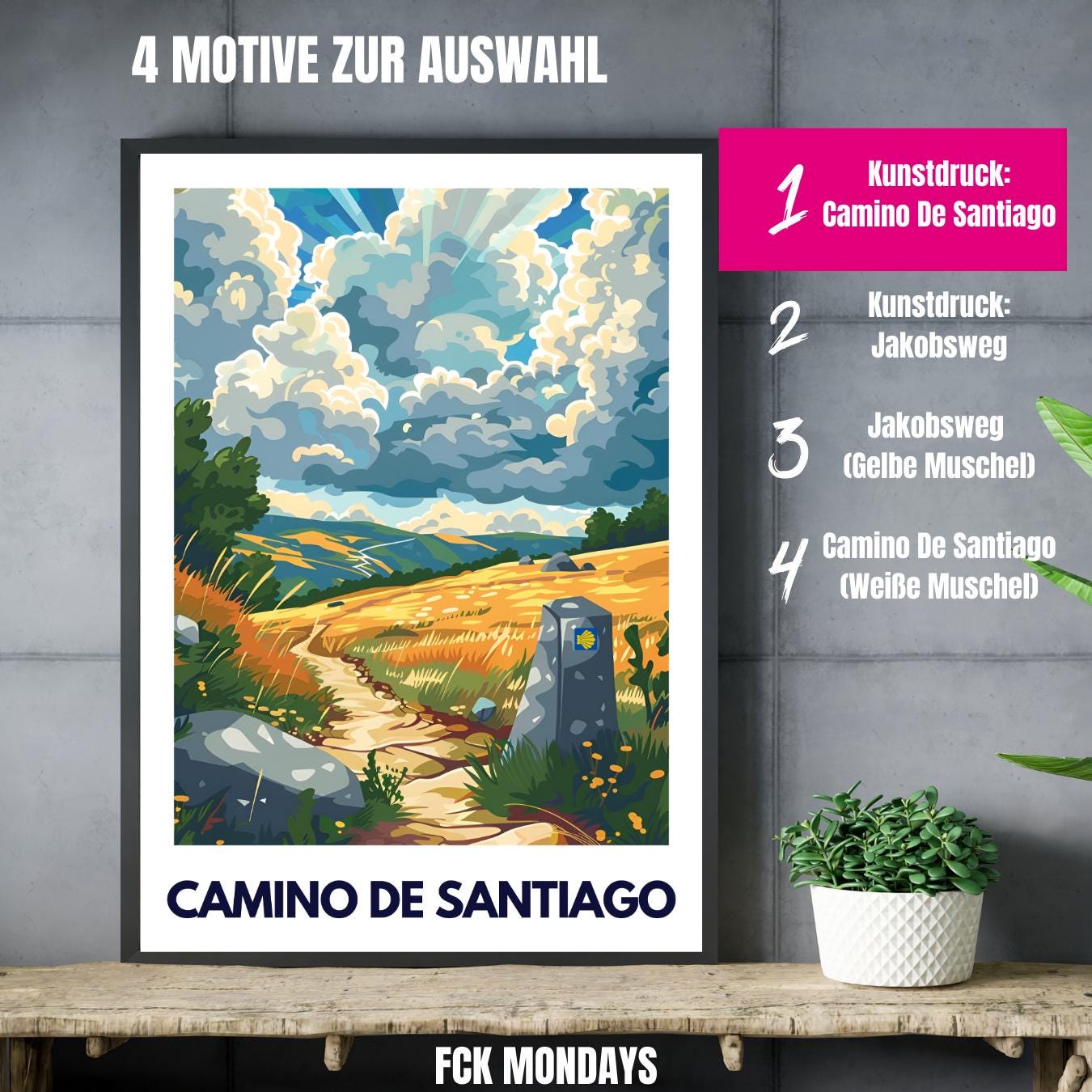 Jakobsweg Poster | Camino de Santiago Wandbild | Pilger Geschenk Reiseposter Spanien | Wanderwege Wandbild | Europa Pilgerweg Druck