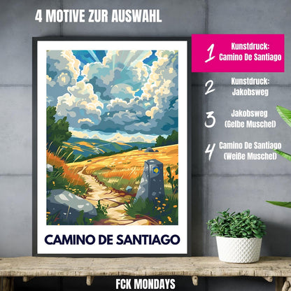 Jakobsweg Poster | Camino de Santiago Wandbild | Pilger Geschenk Reiseposter Spanien | Wanderwege Wandbild | Europa Pilgerweg Druck
