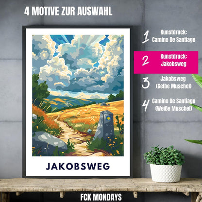 Jakobsweg Poster | Camino de Santiago Wandbild | Pilger Geschenk Reiseposter Spanien | Wanderwege Wandbild | Europa Pilgerweg Druck
