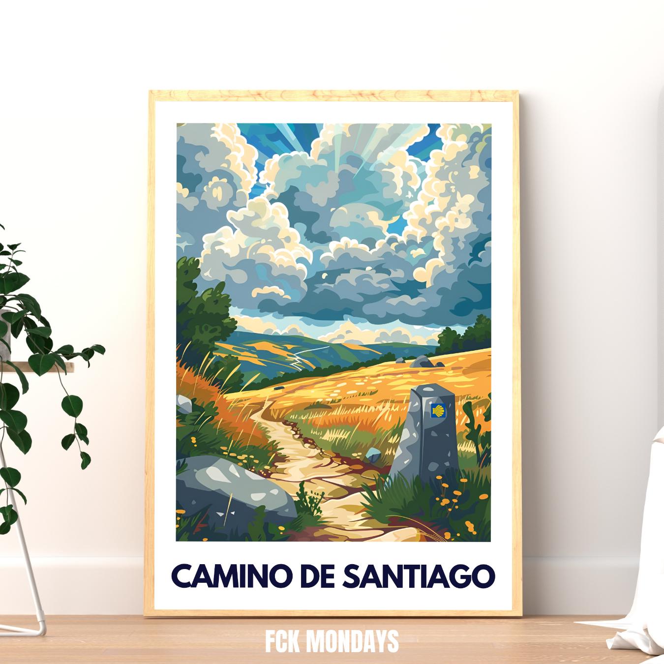 Jakobsweg Poster | Camino de Santiago Wandbild | Pilger Geschenk Reiseposter Spanien | Wanderwege Wandbild | Europa Pilgerweg Druck