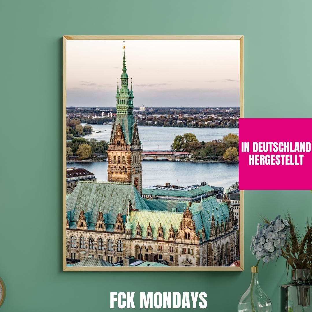 Hamburg Rathaus & Außenalster Poster | Hamburger Rathaus Panorama | Alsterblick Fotokunst | Hanseatische Architektur | Hamburg Wandbild