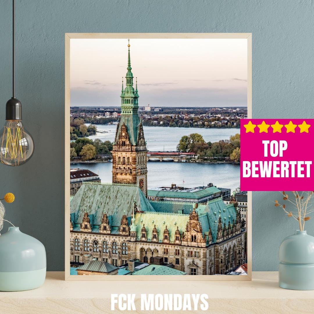 Hamburg Rathaus & Außenalster Poster | Hamburger Rathaus Panorama | Alsterblick Fotokunst | Hanseatische Architektur | Hamburg Wandbild