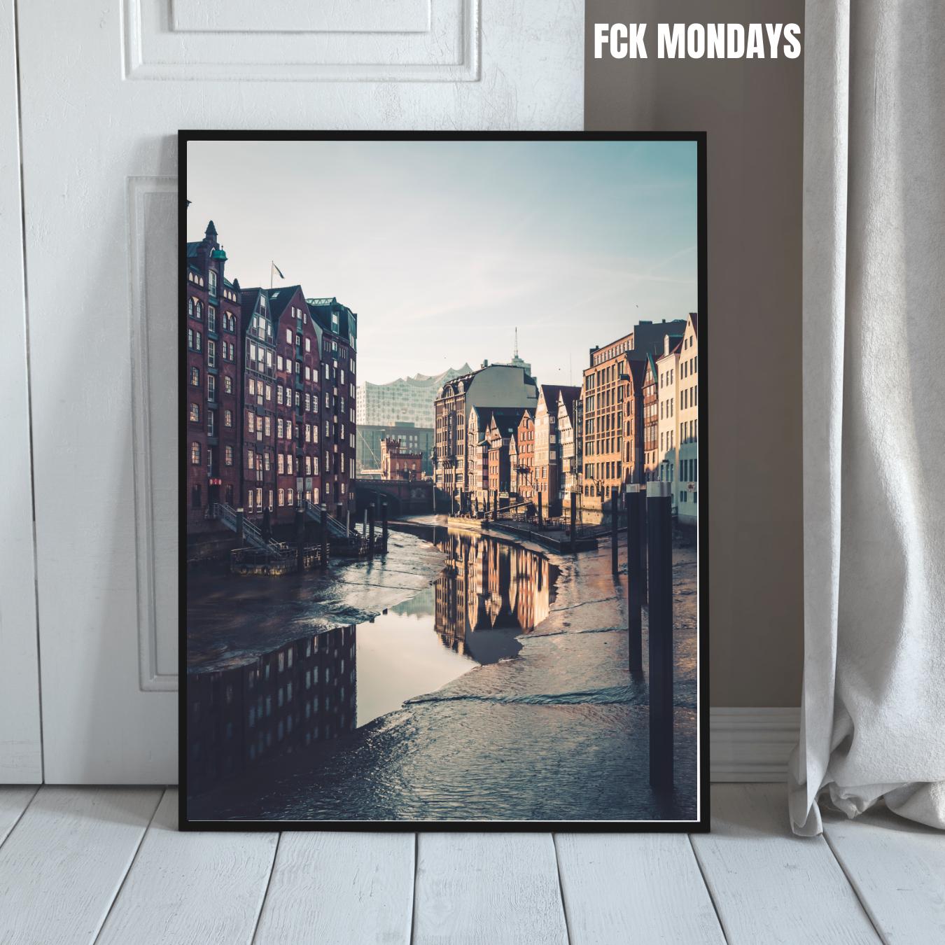 Hamburg Speicherstadt bei Ebbe Poster | Historische Speicher | Elbe Fleet Fotokunst | Hanseatische Architektur | Hansestadt Wandbild