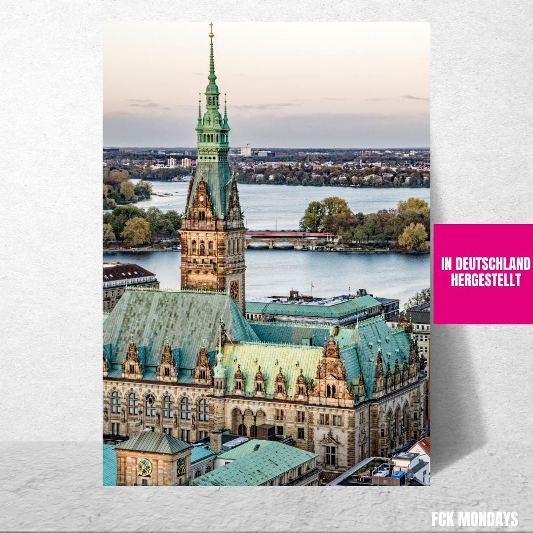 Hamburg Rathaus & Außenalster Poster | Hamburger Rathaus Panorama | Alsterblick Fotokunst | Hanseatische Architektur | Hamburg Wandbild