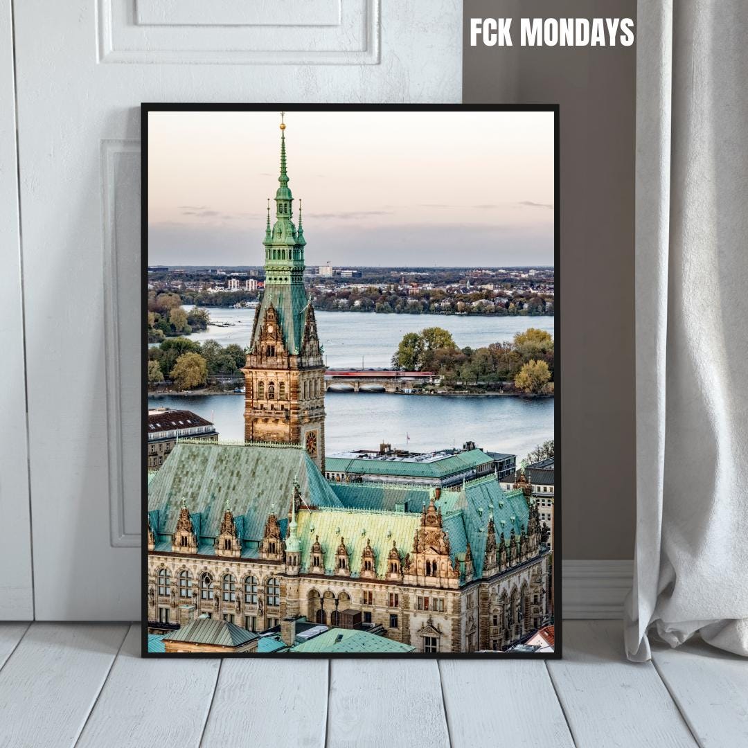 Hamburg Rathaus & Außenalster Poster | Hamburger Rathaus Panorama | Alsterblick Fotokunst | Hanseatische Architektur | Hamburg Wandbild