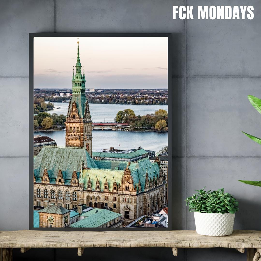 Hamburg Rathaus & Außenalster Poster | Hamburger Rathaus Panorama | Alsterblick Fotokunst | Hanseatische Architektur | Hamburg Wandbild