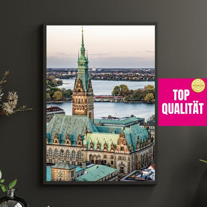 Hamburg Rathaus & Außenalster Poster | Hamburger Rathaus Panorama | Alsterblick Fotokunst | Hanseatische Architektur | Hamburg Wandbild