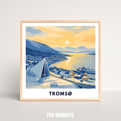 Tromsø Poster | Norway | Arctic Cathedral | Fjord Landscape | Scandinavian Travel Poster | Nordic Wall Art | Minimalist Illustration