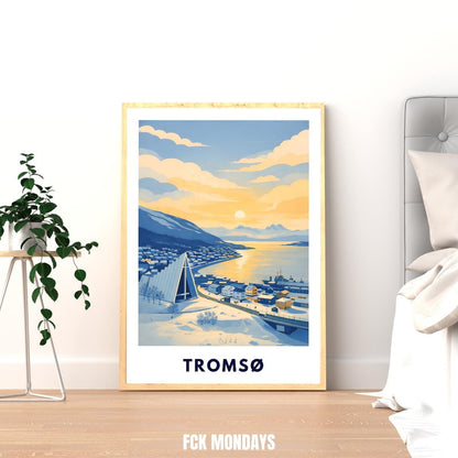 Tromsø Poster | Norway | Arctic Cathedral | Fjord Landscape | Scandinavian Travel Poster | Nordic Wall Art | Minimalist Illustration