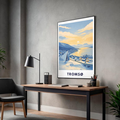 Tromsø Poster | Norway | Arctic Cathedral | Fjord Landscape | Scandinavian Travel Poster | Nordic Wall Art | Minimalist Illustration