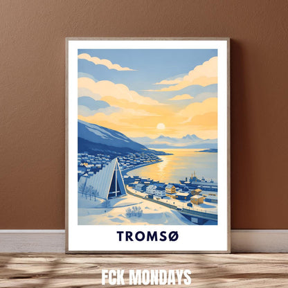 Tromsø Poster | Norway | Arctic Cathedral | Fjord Landscape | Scandinavian Travel Poster | Nordic Wall Art | Minimalist Illustration