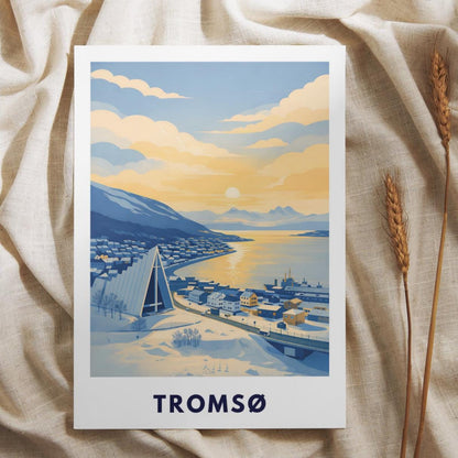 Tromsø Poster | Norway | Arctic Cathedral | Fjord Landscape | Scandinavian Travel Poster | Nordic Wall Art | Minimalist Illustration