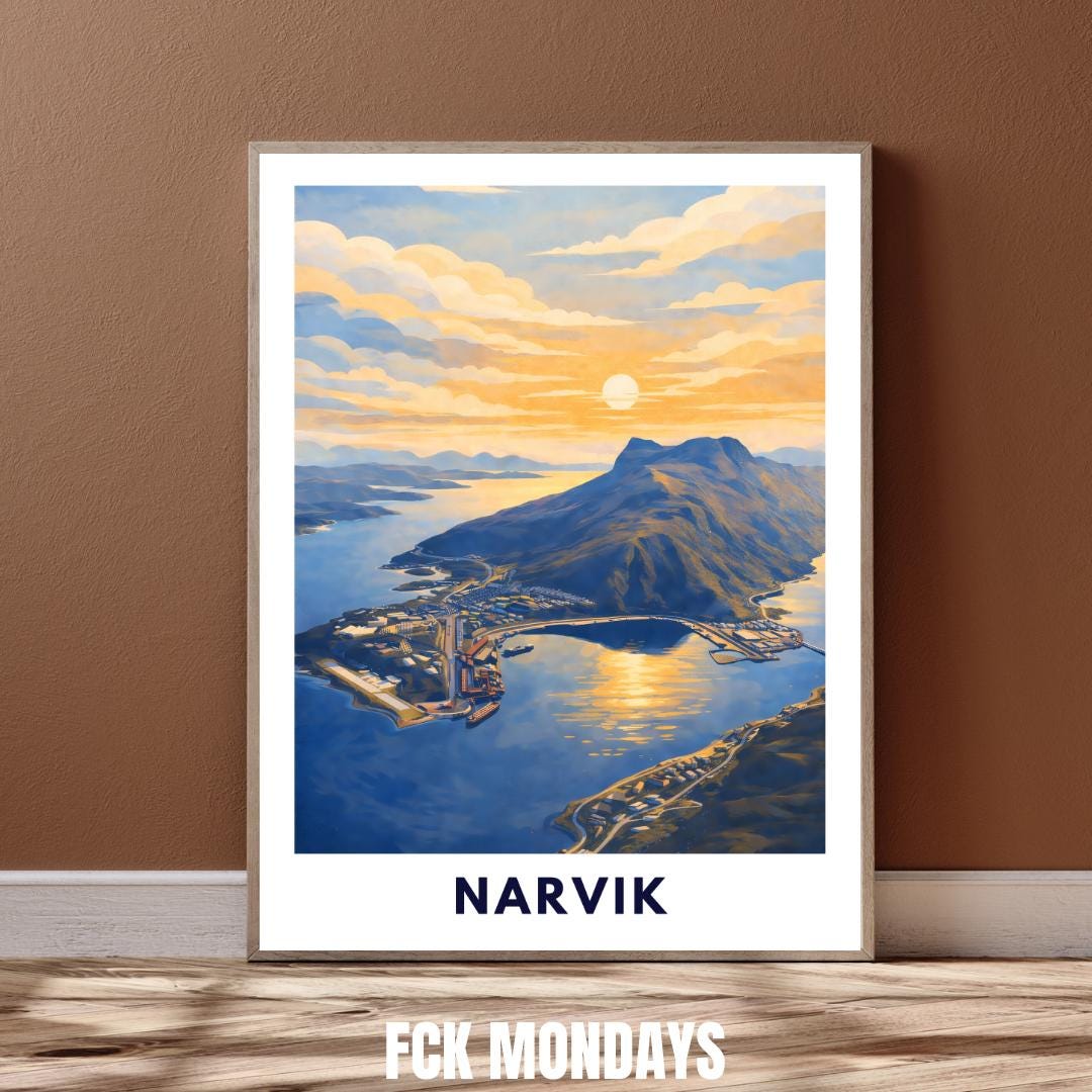 Narvik Norway Poster | Fjord Landscape | Ofotfjord | Hurtigruten Cruise | Scandinavian Travel Art | Nordic Wall Decor