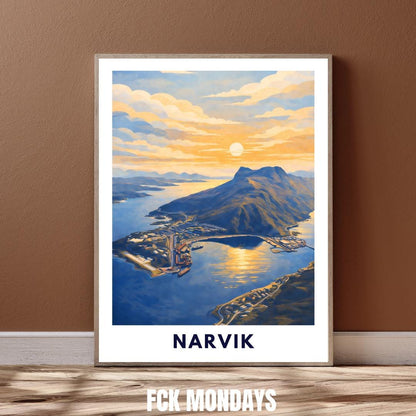Narvik Norway Poster | Fjord Landscape | Ofotfjord | Hurtigruten Cruise | Scandinavian Travel Art | Nordic Wall Decor