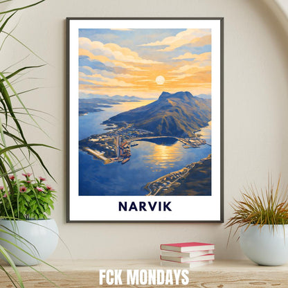 Narvik Norway Poster | Fjord Landscape | Ofotfjord | Hurtigruten Cruise | Scandinavian Travel Art | Nordic Wall Decor