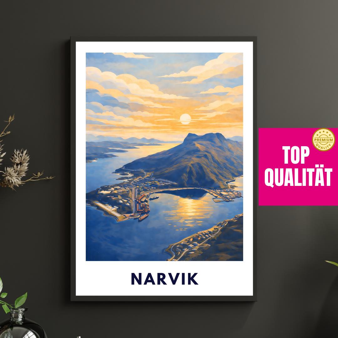 Narvik Norway Poster | Fjord Landscape | Ofotfjord | Hurtigruten Cruise | Scandinavian Travel Art | Nordic Wall Decor