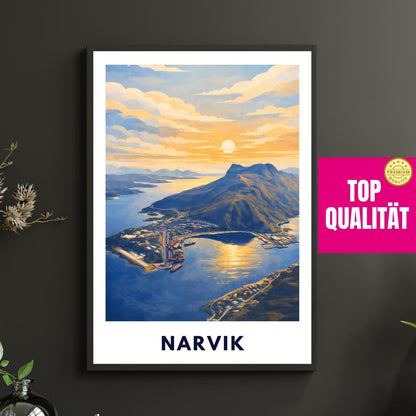 Narvik Norway Poster | Fjord Landscape | Ofotfjord | Hurtigruten Cruise | Scandinavian Travel Art | Nordic Wall Decor