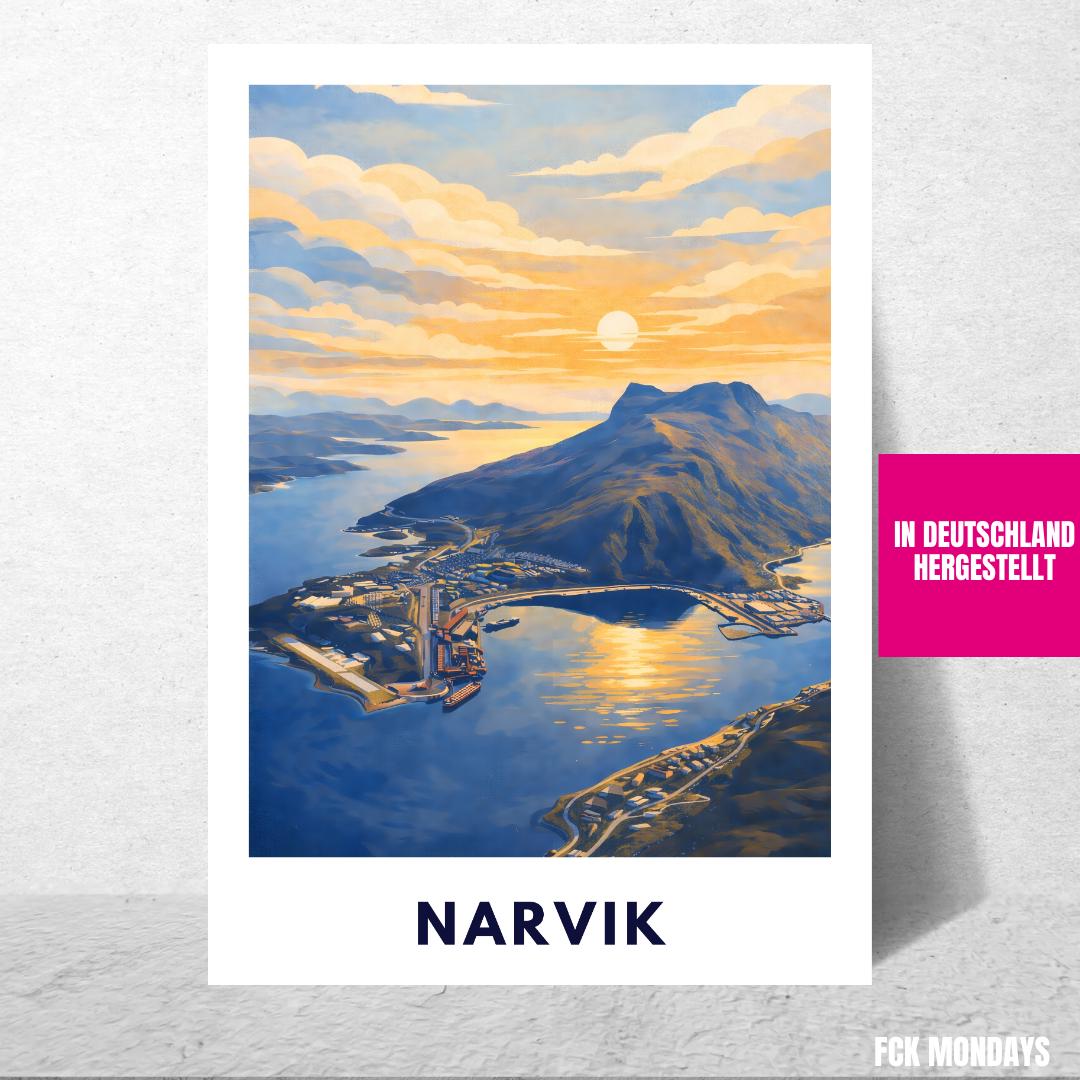 Narvik Norway Poster | Fjord Landscape | Ofotfjord | Hurtigruten Cruise | Scandinavian Travel Art | Nordic Wall Decor