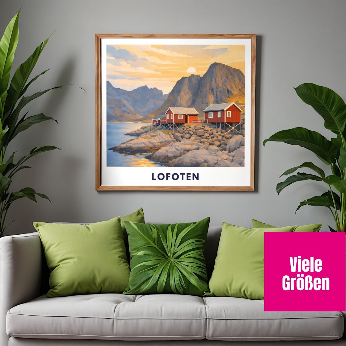 Lofoten Poster | Norwegen | Rorbuer Hütten | Reine Hamnøy | Fjord Landschaft | Hurtigruten | Skandinavien | Reiseposter Nordic Art