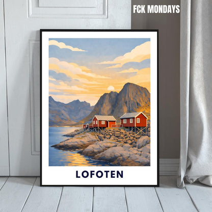 Lofoten Poster | Norwegen | Rorbuer Hütten | Reine Hamnøy | Fjord Landschaft | Hurtigruten | Skandinavien | Reiseposter Nordic Art
