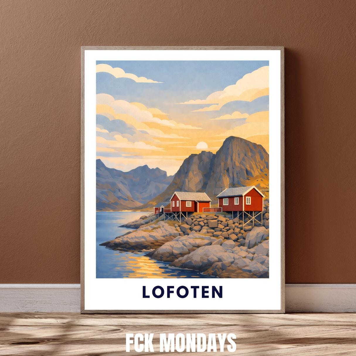 Lofoten Poster | Norwegen | Rorbuer Hütten | Reine Hamnøy | Fjord Landschaft | Hurtigruten | Skandinavien | Reiseposter Nordic Art