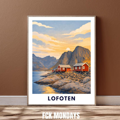 Lofoten Poster | Norwegen | Rorbuer Hütten | Reine Hamnøy | Fjord Landschaft | Hurtigruten | Skandinavien | Reiseposter Nordic Art