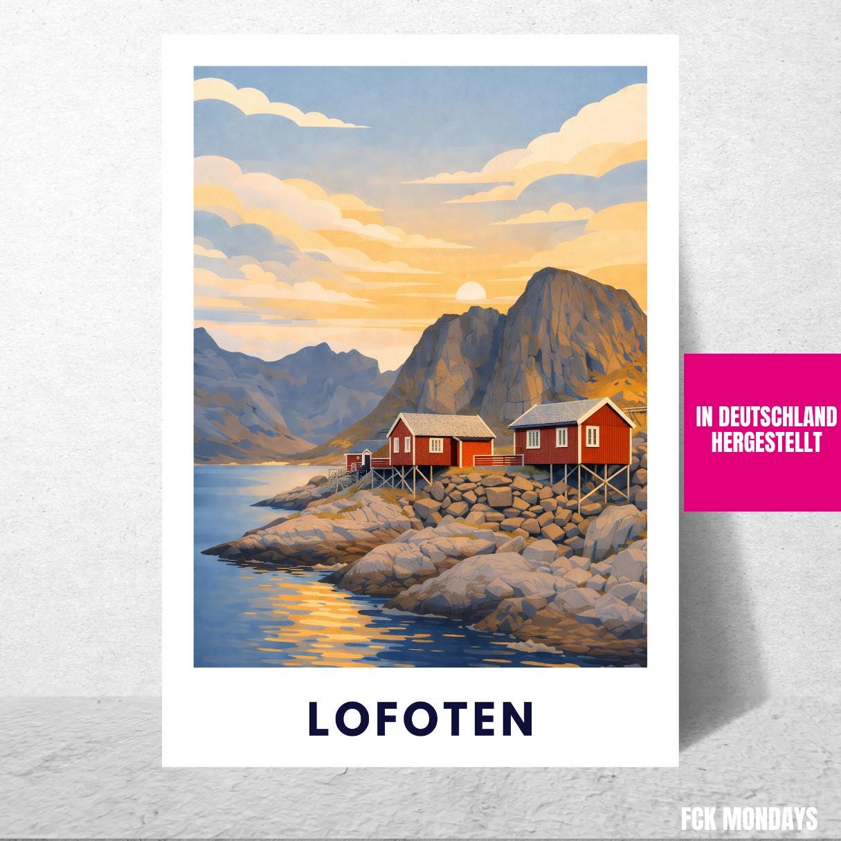 Lofoten Poster | Norwegen | Rorbuer Hütten | Reine Hamnøy | Fjord Landschaft | Hurtigruten | Skandinavien | Reiseposter Nordic Art