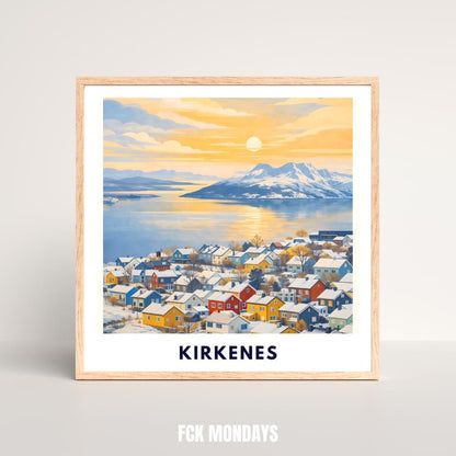 Kirkenes Poster | Norway | Arctic Fjord Town | Hurtigruten End Port | Barents Sea | Scandinavian Travel Poster | Nordic Wall Art Print