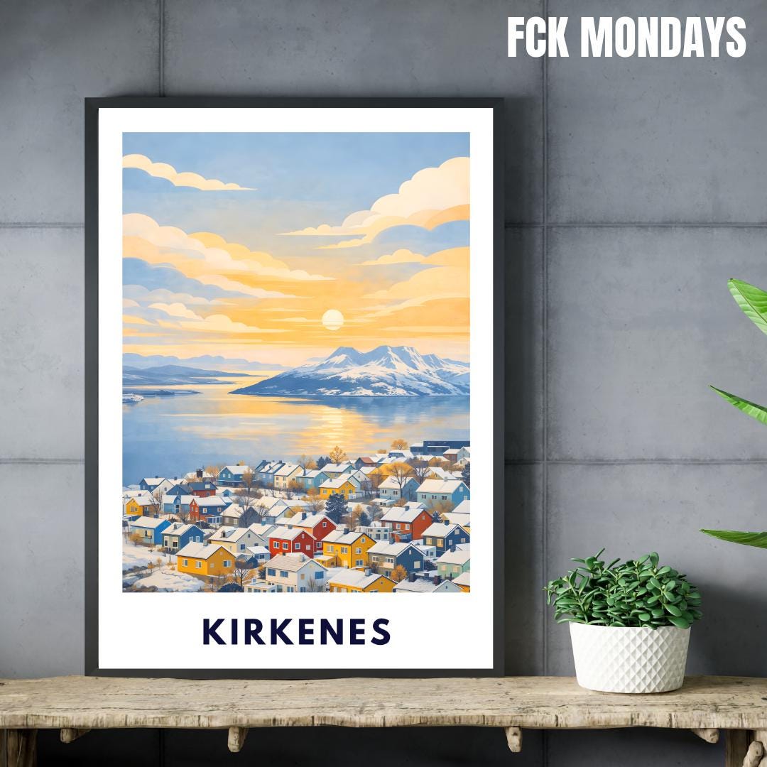 Kirkenes Poster | Norway | Arctic Fjord Town | Hurtigruten End Port | Barents Sea | Scandinavian Travel Poster | Nordic Wall Art Print