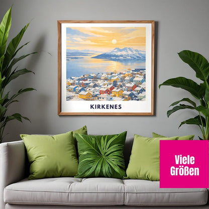 Kirkenes Poster | Norway | Arctic Fjord Town | Hurtigruten End Port | Barents Sea | Scandinavian Travel Poster | Nordic Wall Art Print
