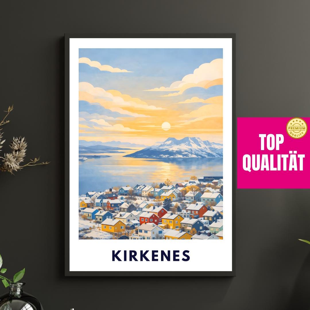 Kirkenes Poster | Norway | Arctic Fjord Town | Hurtigruten End Port | Barents Sea | Scandinavian Travel Poster | Nordic Wall Art Print