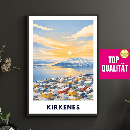 Kirkenes Poster | Norway | Arctic Fjord Town | Hurtigruten End Port | Barents Sea | Scandinavian Travel Poster | Nordic Wall Art Print