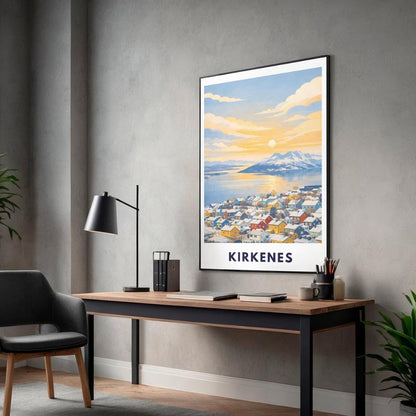 Kirkenes Poster | Norway | Arctic Fjord Town | Hurtigruten End Port | Barents Sea | Scandinavian Travel Poster | Nordic Wall Art Print