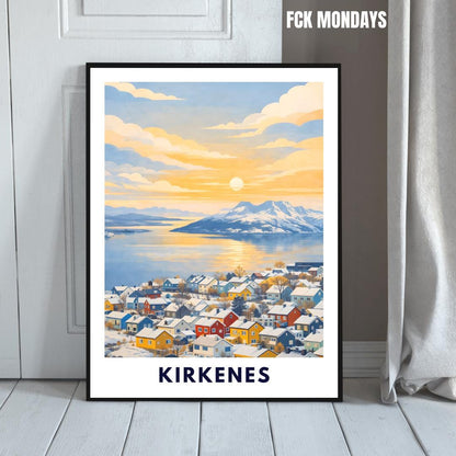 Kirkenes Poster | Norway | Arctic Fjord Town | Hurtigruten End Port | Barents Sea | Scandinavian Travel Poster | Nordic Wall Art Print
