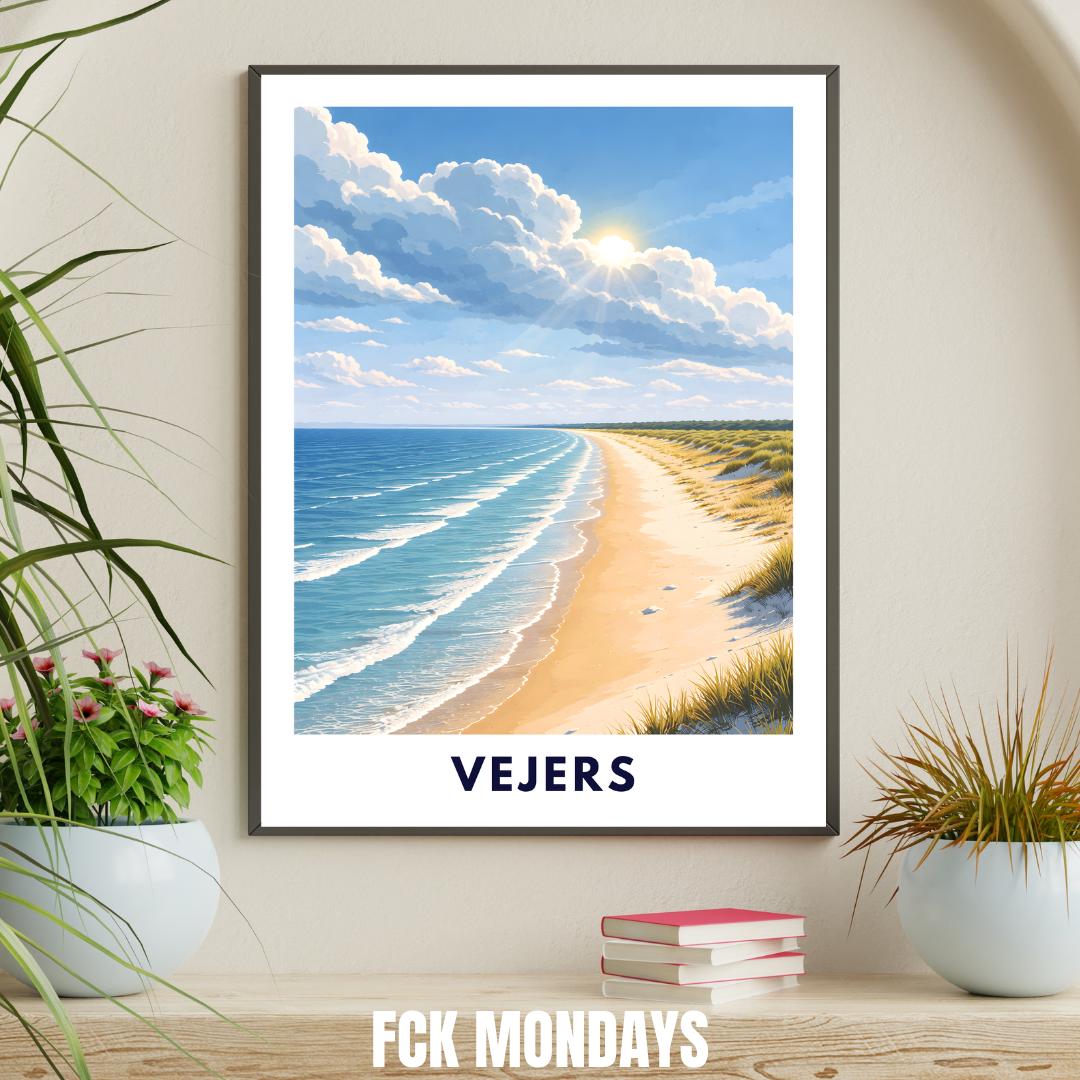 Vejers Beach Poster | Denmark | North Sea Coast | Dune Landscape | Summer Ocean | Travel Poster | Coastal Wall Art | Scandinavian Decor