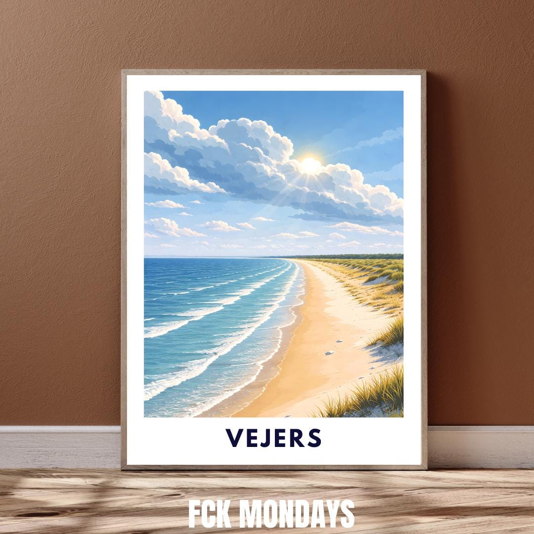 Vejers Beach Poster | Denmark | North Sea Coast | Dune Landscape | Summer Ocean | Travel Poster | Coastal Wall Art | Scandinavian Decor