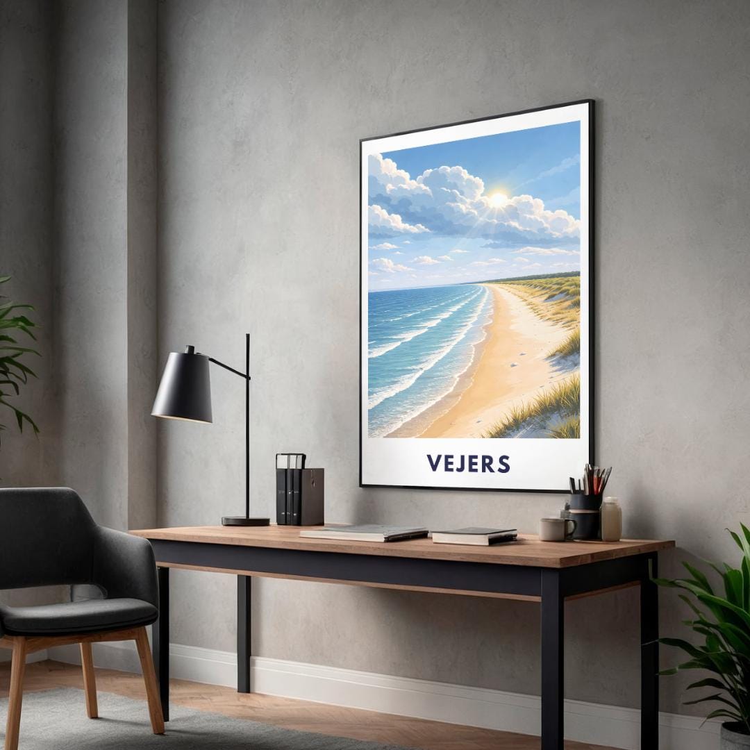 Vejers Beach Poster | Denmark | North Sea Coast | Dune Landscape | Summer Ocean | Travel Poster | Coastal Wall Art | Scandinavian Decor