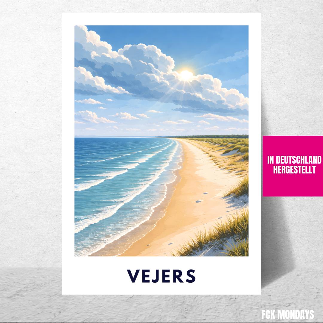 Vejers Beach Poster | Denmark | North Sea Coast | Dune Landscape | Summer Ocean | Travel Poster | Coastal Wall Art | Scandinavian Decor