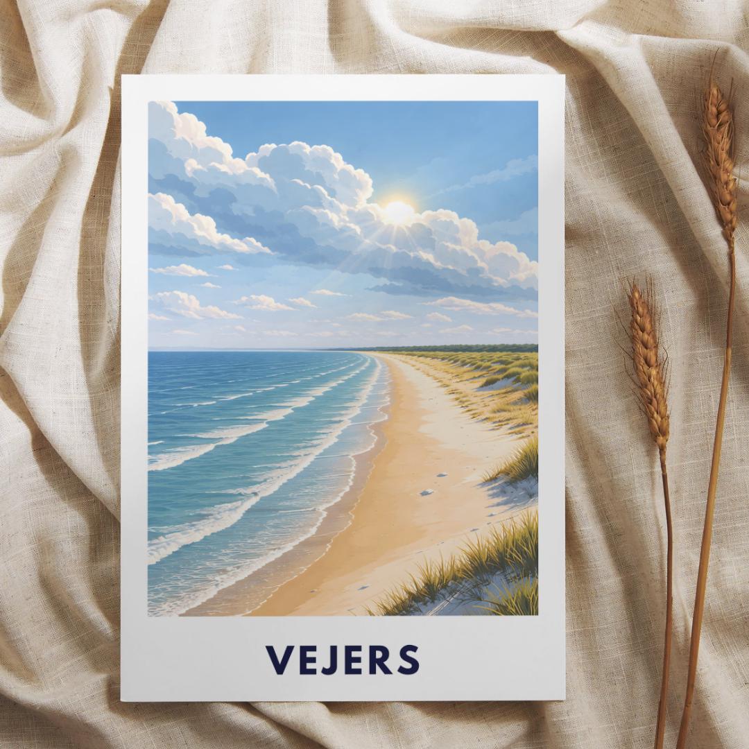 Vejers Beach Poster | Denmark | North Sea Coast | Dune Landscape | Summer Ocean | Travel Poster | Coastal Wall Art | Scandinavian Decor